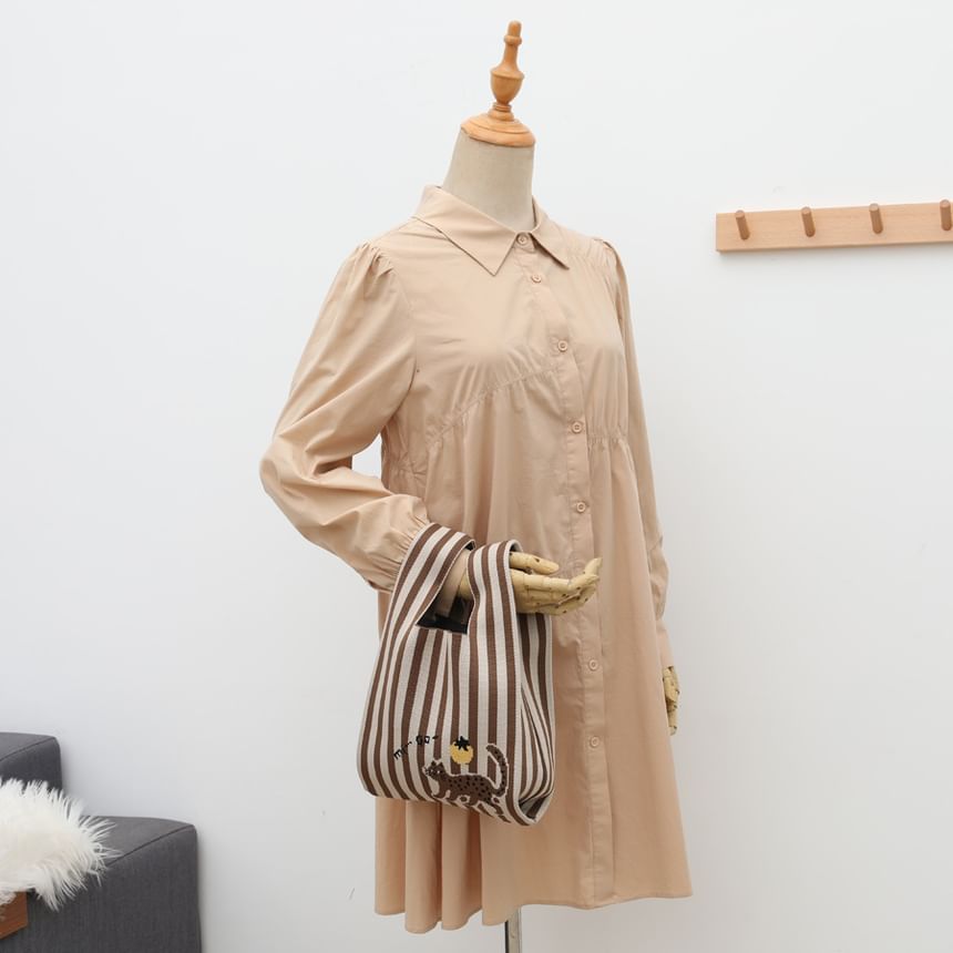 Jacquard Tote Knit Bag Cat