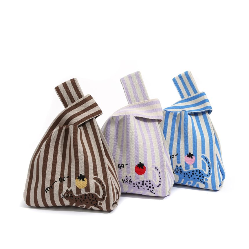 Jacquard Tote Knit Bag Cat