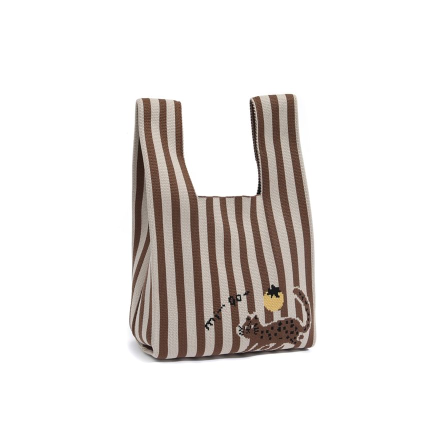 Jacquard Tote Knit Bag Cat