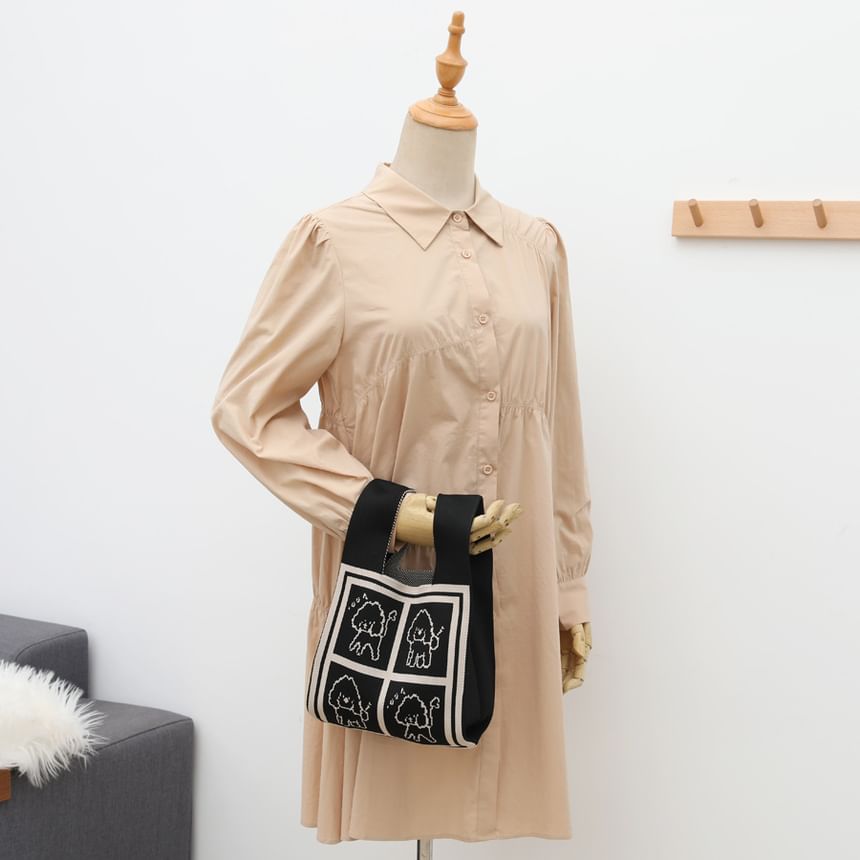 Bag Jacquard Dog Knit Tote