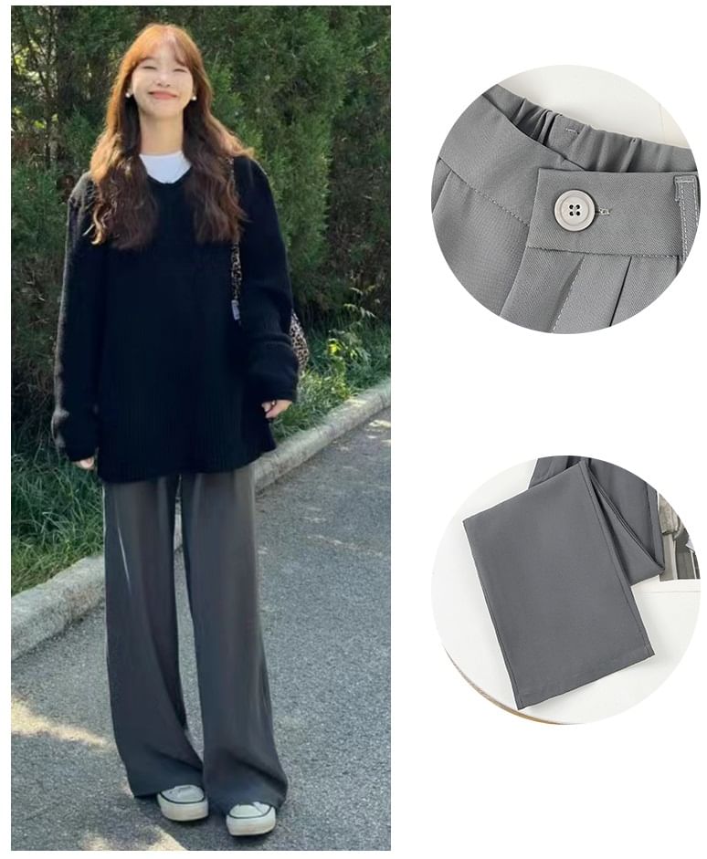 High Rise Wide Leg Drape Plain Dress Pants