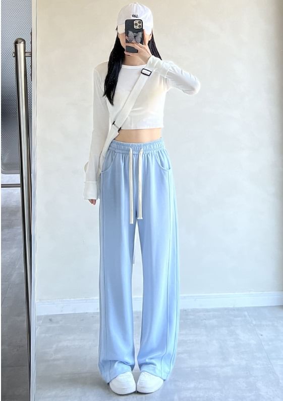 High Rise Wide Leg Plain Sweatpants