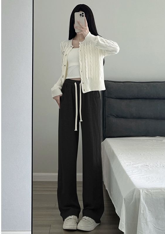 High Rise Wide Leg Plain Sweatpants