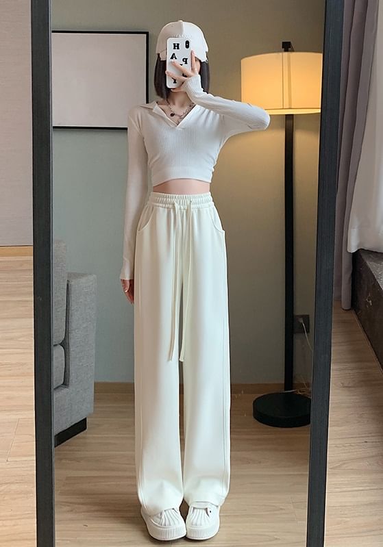 High Rise Wide Leg Plain Sweatpants