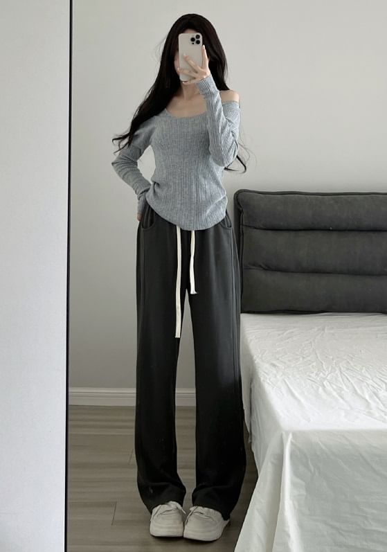 High Rise Wide Leg Plain Sweatpants