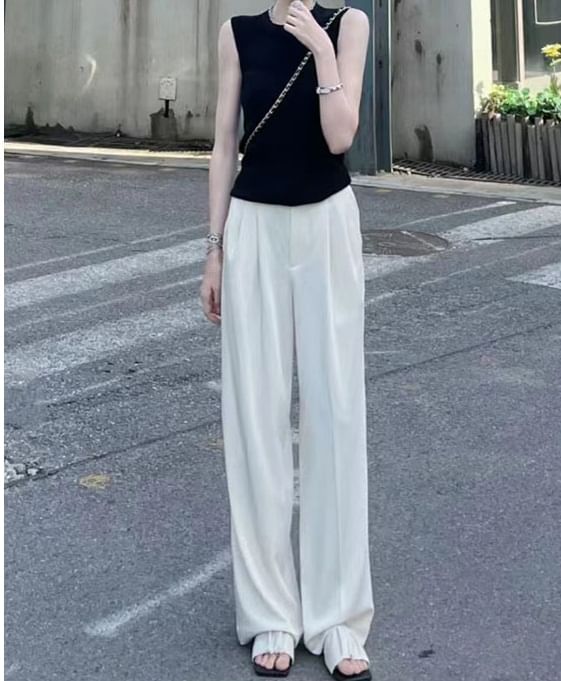 Plain Mid Rise Wide Leg Dress Pants