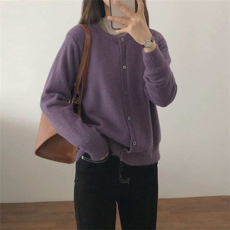 Button-Up Plain Cardigan