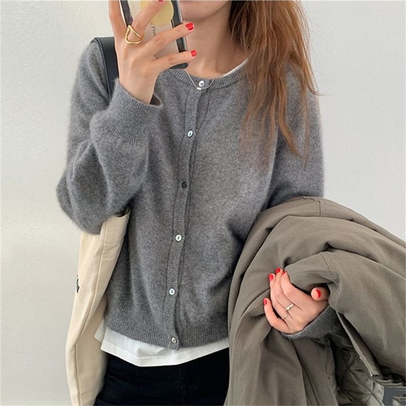 Button-Up Plain Cardigan