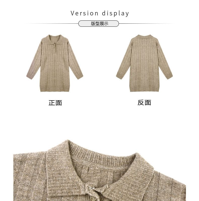 Mini Dress Long-Sleeve Sweater Polo-Neck Plain