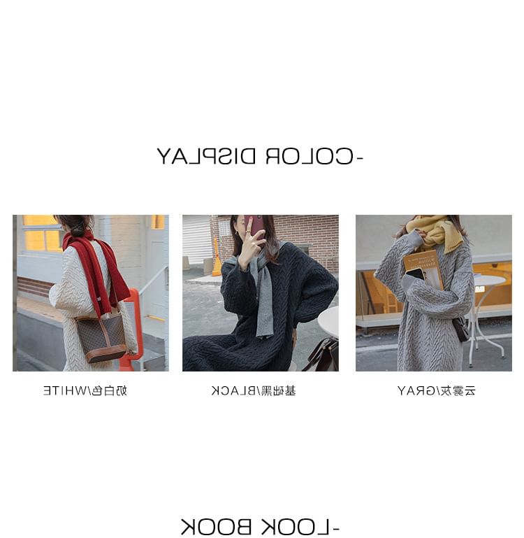 Plain Midi V-Neck Sweater Long-Sleeve Dress