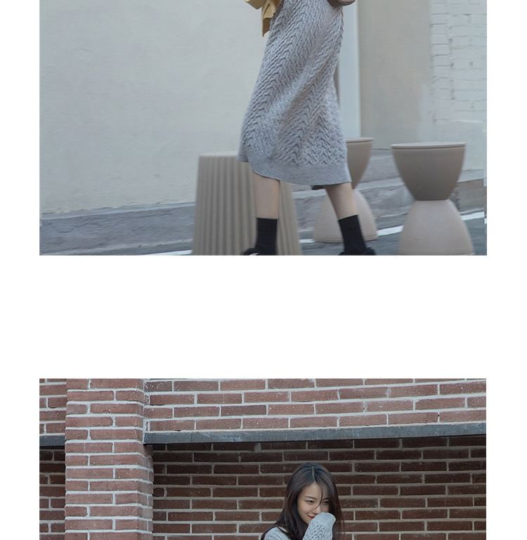 Plain Midi V-Neck Sweater Long-Sleeve Dress