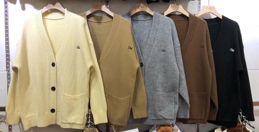 Cardigan Embroidered V-Neck Button-Up Letter