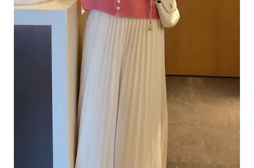 Buttoned Cardigan Faux Plain Pearl