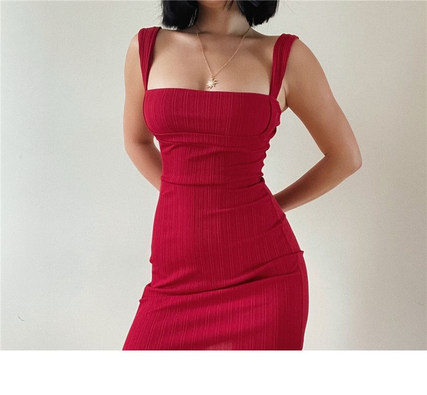 Off Shoulder Plain Midi Sheath Dress