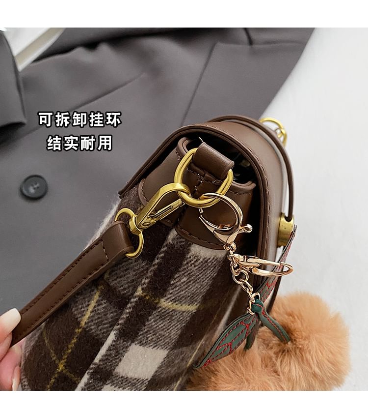 Plaid Bucket Bag / Bag Charm / Set