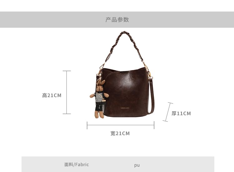 Set: Faux Leather Bucket Bag + Bag Charm