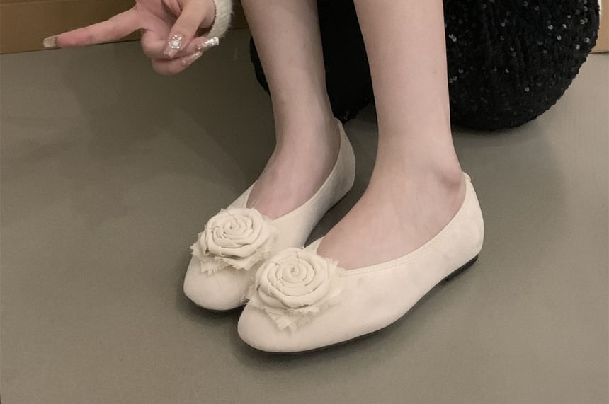 Plain Floral Accent Faux Suede Flats