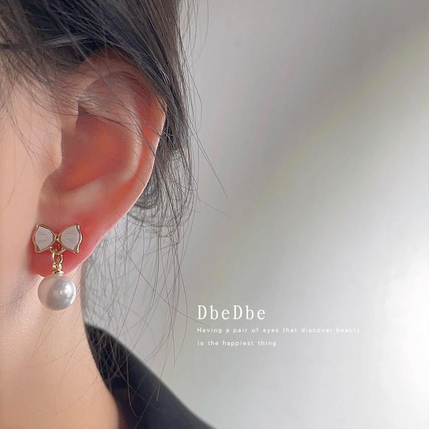 Faux Cuff Earring Bow Pearl Drop