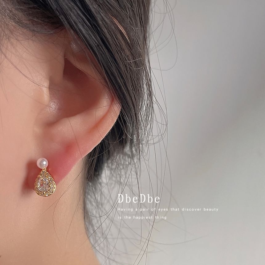 Ear Pearl Rhinestone Cuff Droplet Faux Alloy