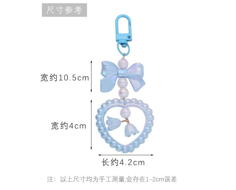 Bow Heart Faux Pearl Acrylic Bag Charm Keyring