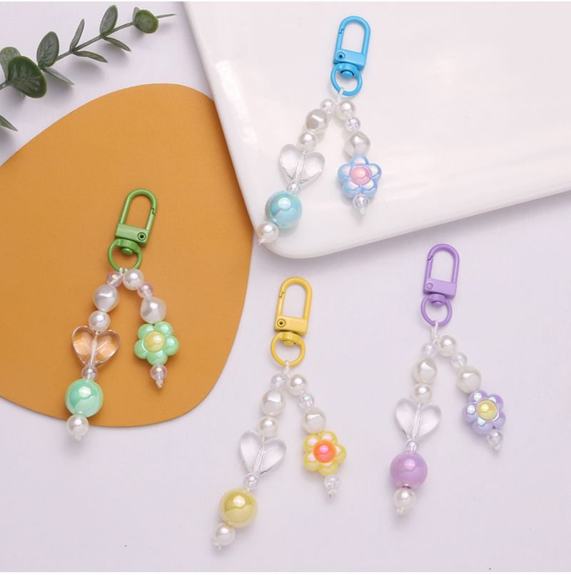 Floral Faux Pearl Bag Charm Keyring