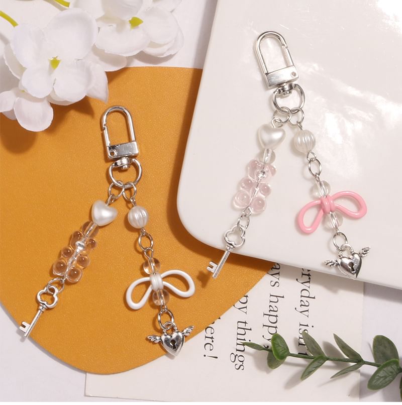 Flying Heart Lock & Key Acrylic Alloy Bag Charm Keyring