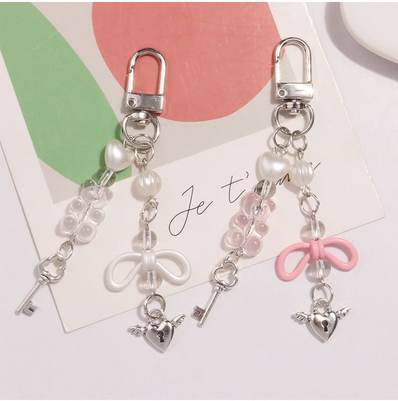 Flying Heart Lock & Key Acrylic Alloy Bag Charm Keyring