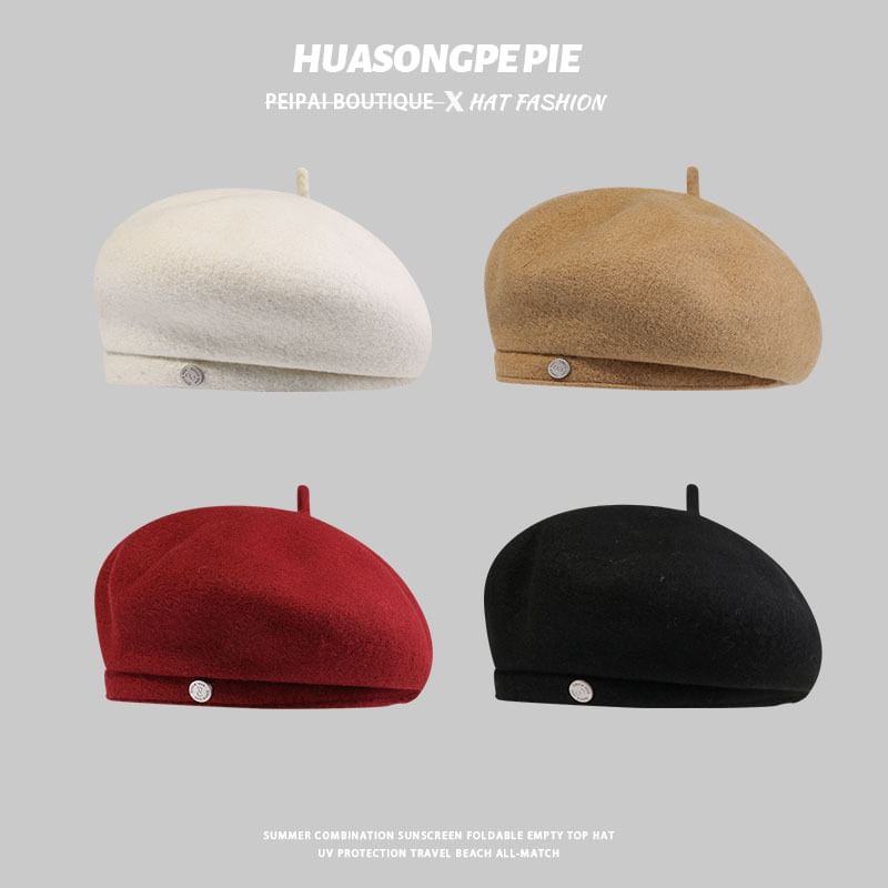 Beret Disc Wool Metal Hat