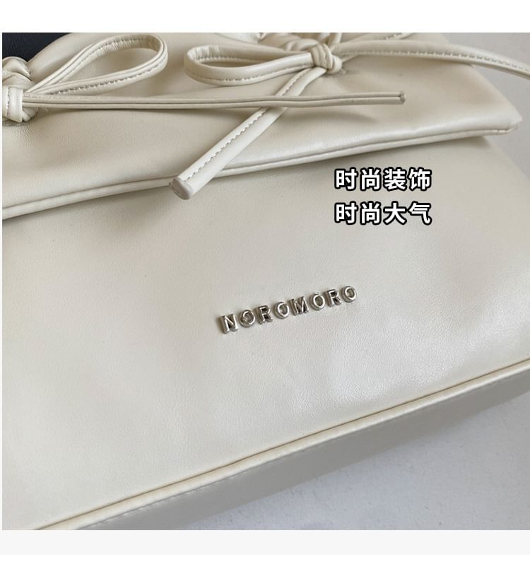 Leather Faux Ribbon Flap Crossbody Bag