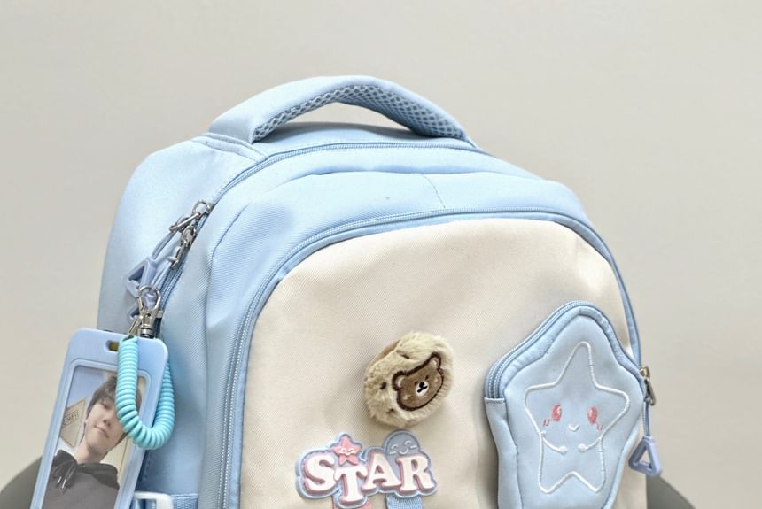 Lettering Star Embroidered Multi-Pocket Backpack / Bag Charm / Set