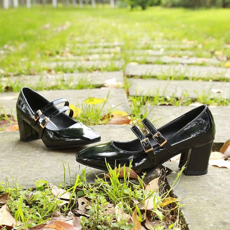 Double Jane Shoes Chunky Strap Mary Heel