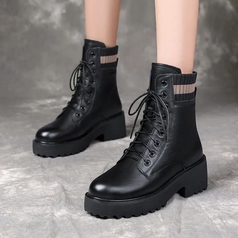 Short Platform Boots Lace-Up Chunky Heel