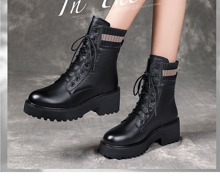 Short Platform Boots Lace-Up Chunky Heel
