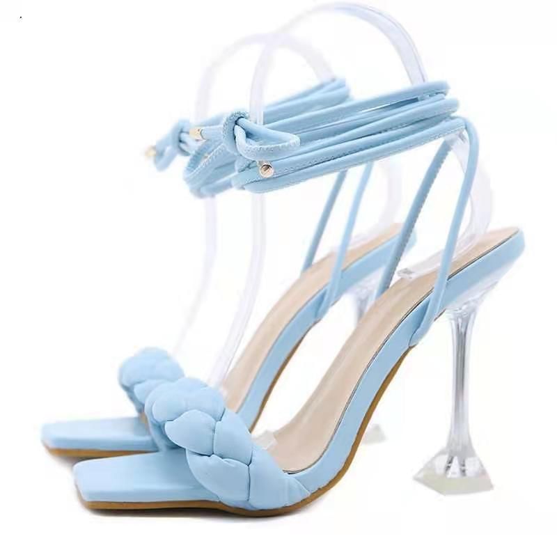 Sandals Square-Toe Braided Heel High