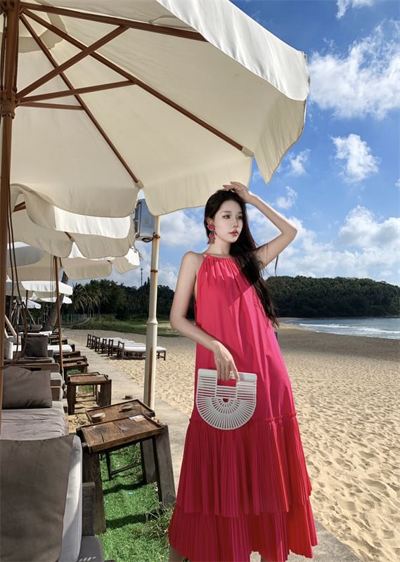 Dress Midi Tiered Sleeveless Plain