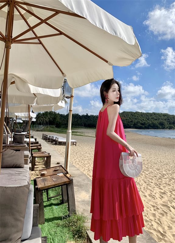 Dress Midi Tiered Sleeveless Plain