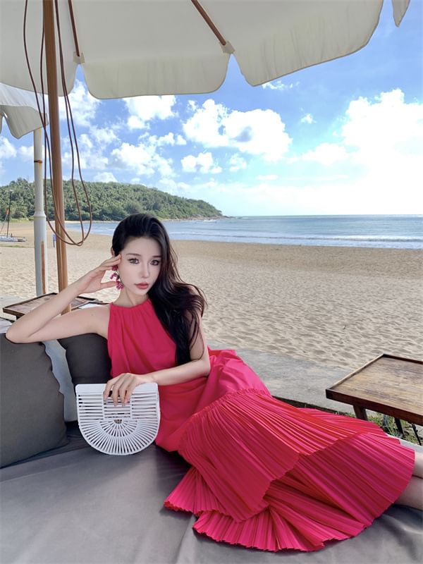 Dress Midi Tiered Sleeveless Plain