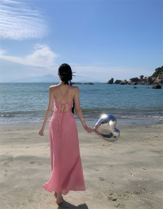 Spaghetti Maxi Dress Mermaid Plain Strap