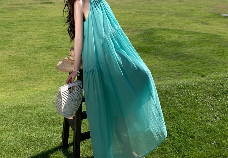 Plain Maxi Dress A0-Line Sleeveless