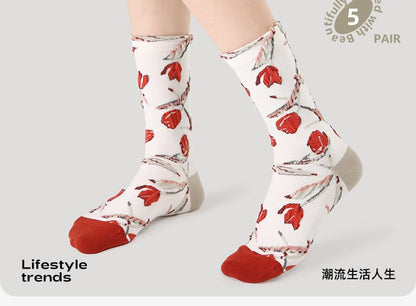 Set of 5 Pairs: Floral Jacquard Socks