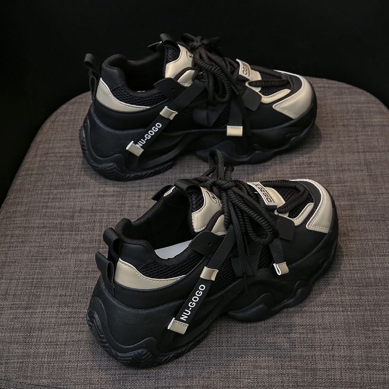 Panel Sneakers Lace-Up Platform Mesh