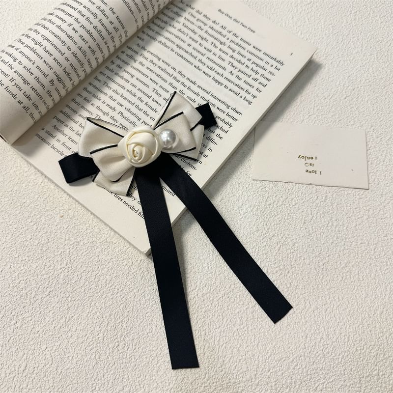 Bow Brooch Faux Pearl Rose