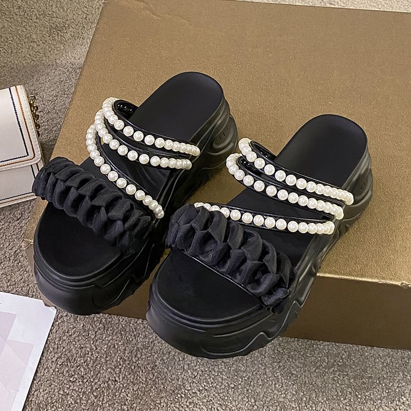 Faux Pearl Platform Sandals