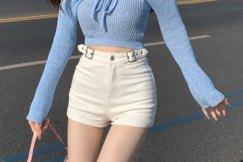 High Waist Plain Denim Shorts