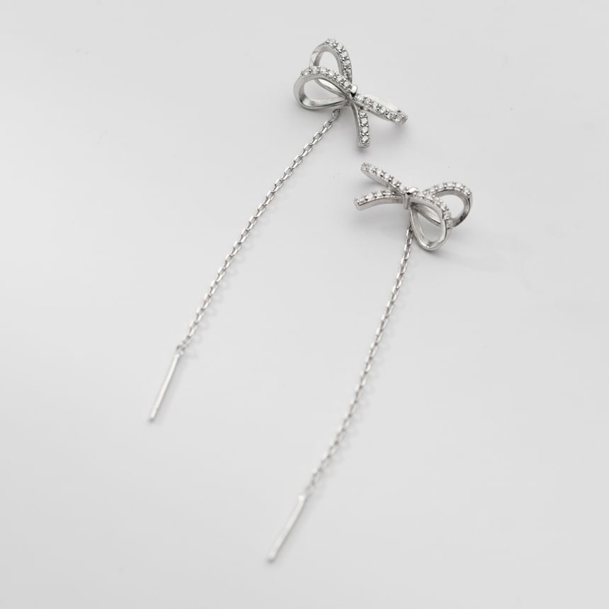 Bow Rhinestone Sterling Silver Threader Earring