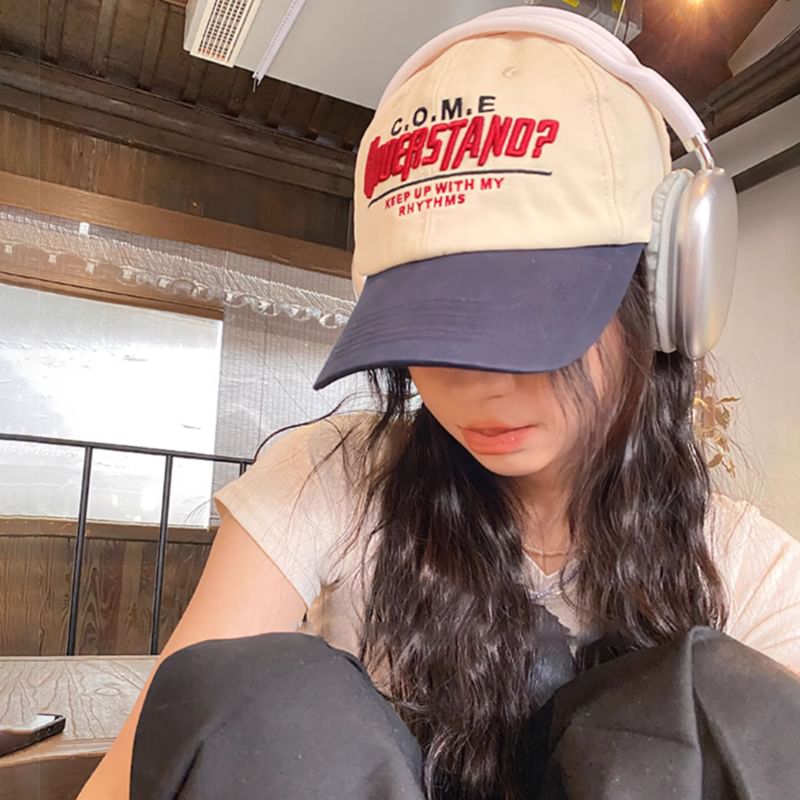 Lettering Panel Cap Embroidered Color Baseball