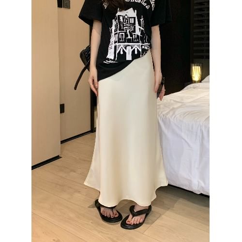 Satin Mermaid Maxi Skirt with High Waist