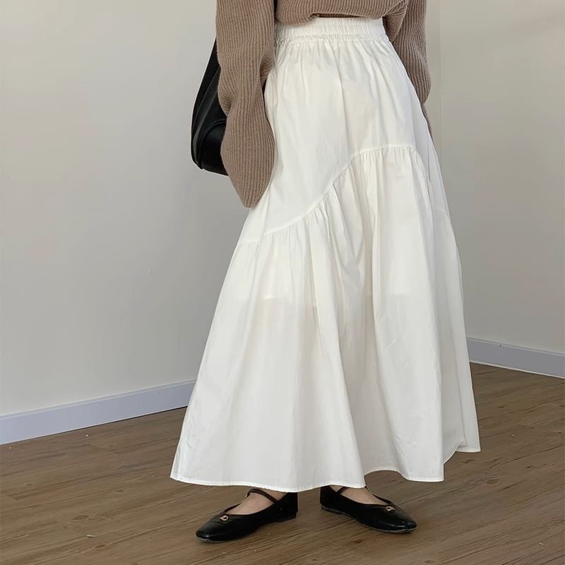 Ruched A-Line Maxi Skirt with High Waist