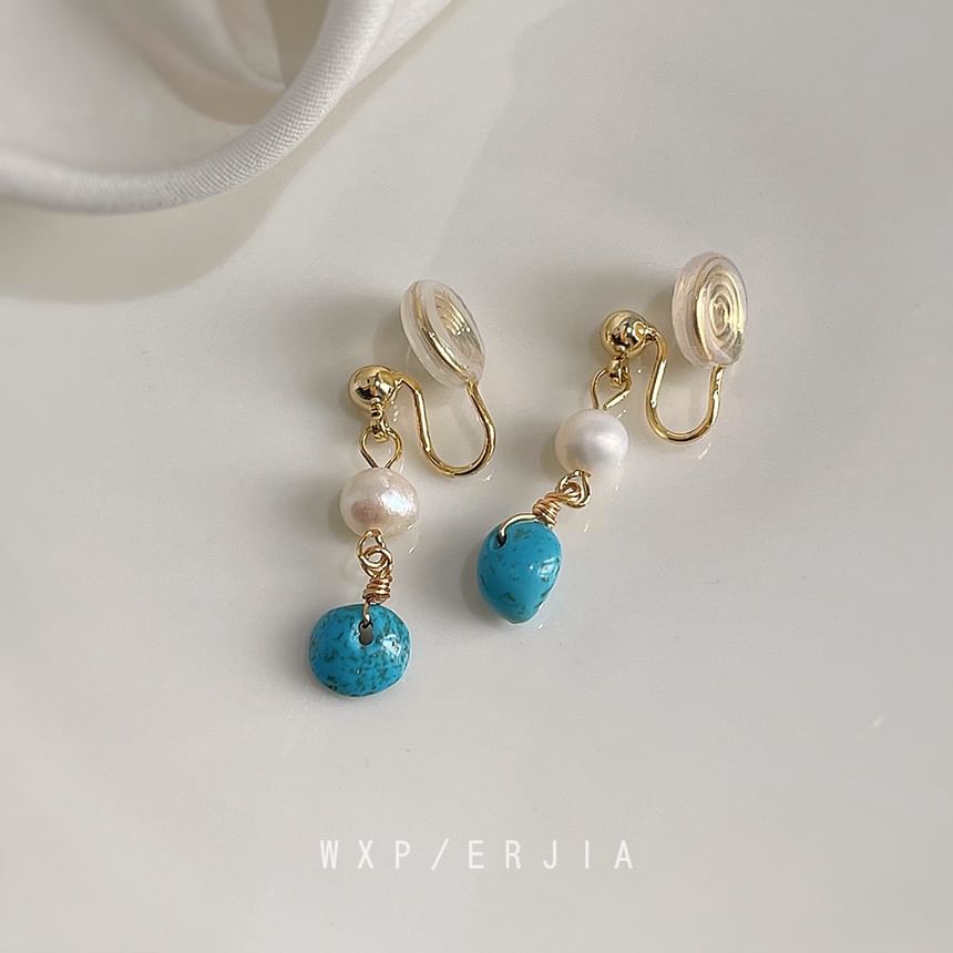 Pearl Earring Alloy Drop Turquoise Freshwater