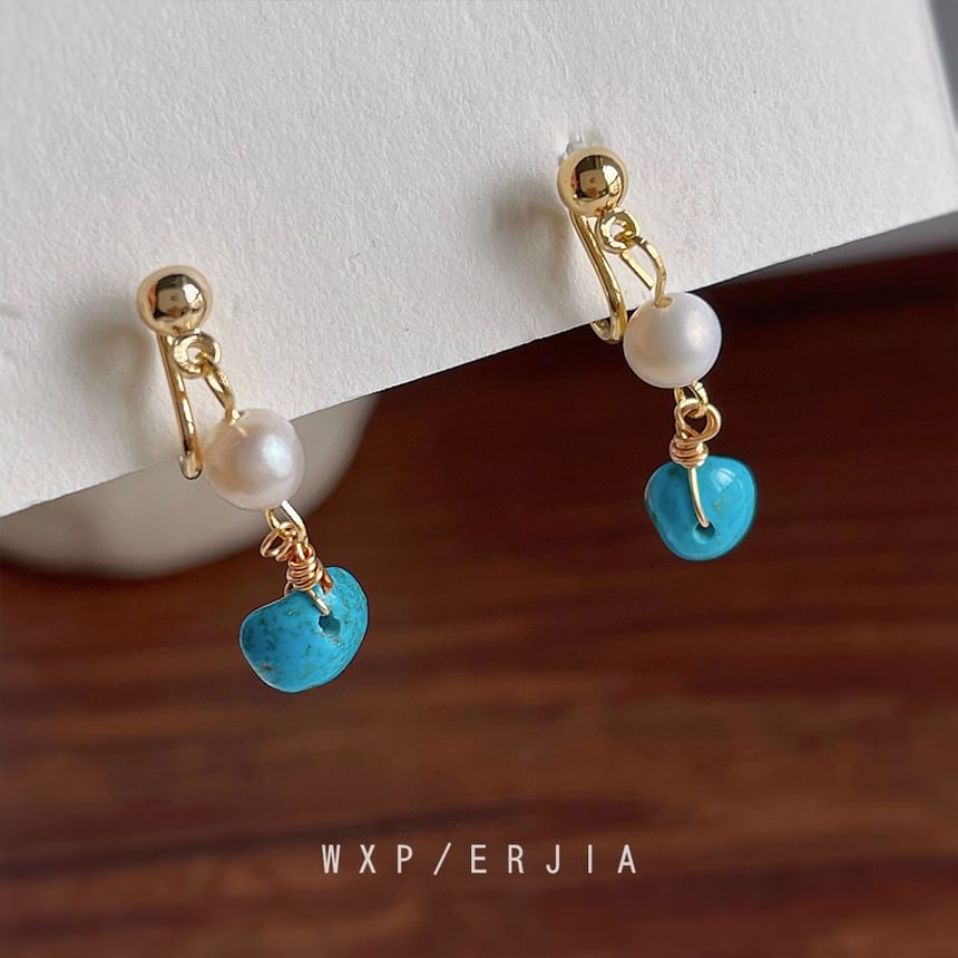 Pearl Earring Alloy Drop Turquoise Freshwater